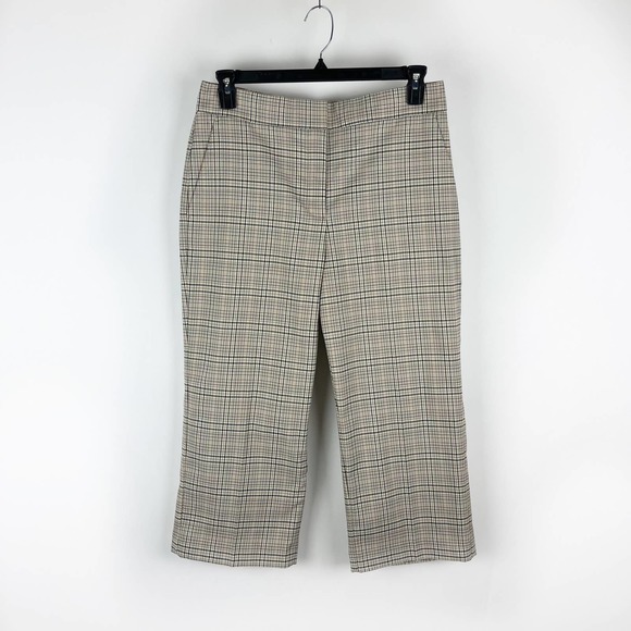 Ann Taylor Factory Pants - Ann Taylor Women's Petite Wide Leg Cropped Tan Brown Plaid Trouser Pants 12P